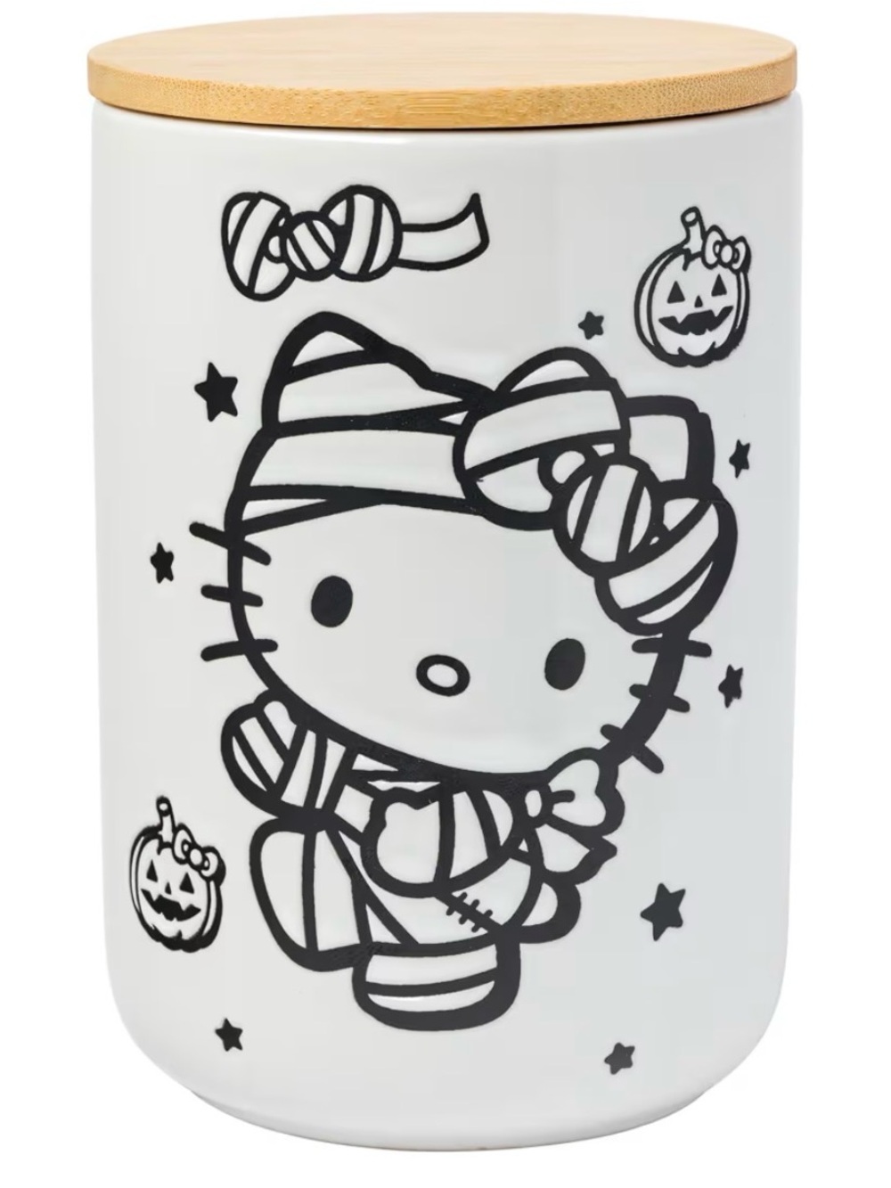 Sanrio Hello Kitty Black & White Halloween Ceramic Canister with Bamboo Lid